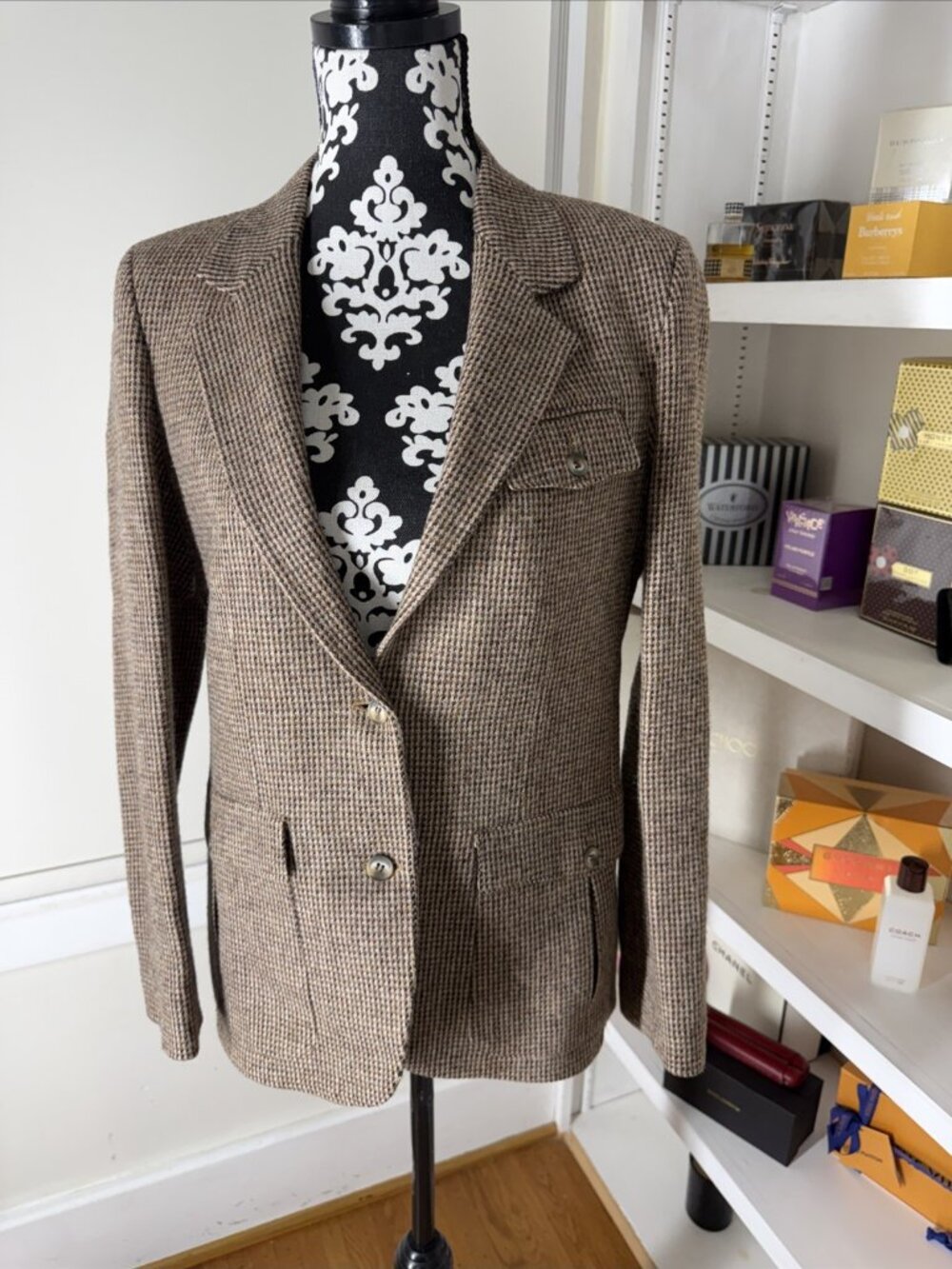 Vintage Jones New York Blazer Jacket Women's 10 Brown tan Pure Wool Made In USA